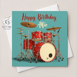 Kit de batterie, carte d'anniversaire. Cadeau personnalisé pour mari, lui, père, fils, petit-fils, partenaire pour la fête des pères. Carte carrée de haute qualité. 6 x 6 - 8 x 8 po.