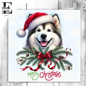 Alaskan Malamute Dog usando um chapéu de Natal. Um cartão de Natal divertido para todos os amantes de cães. Ela ou ele. Escolha Personalizar 6x6 8x8,6 5x5 Compra em massa