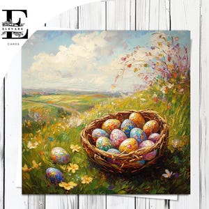 Ostereiersuche - Frühlingsfarben bemalte Ostereier | Religiöse spirituelle Karte & Poster | Glossy Finish Deluxe High Grade 420gsm