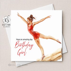 Gimnasta en la viga, tarjeta de cumpleaños/póster/acuarela, colorida/personalizada/para hija, nieta y hermana, alta calidad, 15x15x20 cm