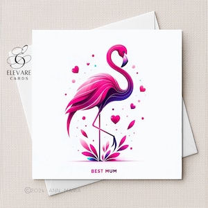 Carte personnalisée de joyeux anniversaire flamant rose de maman | Poster - Maman, maman, grand-mère, carte de remerciement. 6 x 6/8 x 8 po. De luxe brillant de haute qualité 420 g/m²