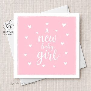 Neues Baby Karte | Poster A New Baby Girl | Rosa Farben. Personalisiert werden | Kinderzimmer Illustration Luxus Qualität Finish Sq. 6x6 8x8"