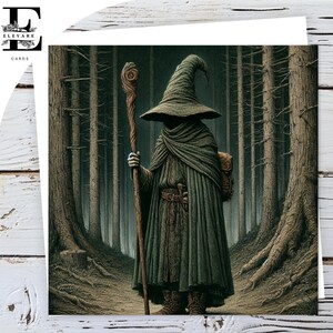 Magicien, carte d'Halloween fantaisiste et géniale, oeuvre d'art mystérieuse. Carte d'anniversaire brillante de luxe 420 g/m², dimensions personnalisables, vrac 5 x 5 6 x 6 8 x 8