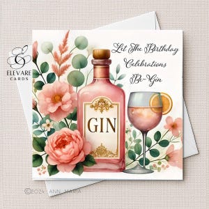 Gin, che i festeggiamenti siano - Compleanno a tema Gin e Limone, biglietto d'auguri personalizzato - Stampa per Lui e per Lei / Deluxe Alta Qualità 420 g/m² 5x5 6x6 8x8"
