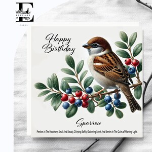 Die Spatz-Vogelmalerei von Großbritannien, Waldwildvogel-Geburtstags-Grußkarte mit Vers. Wählen Sie 6x6 8x8 "Glos Finish Deluxe Top Grade 420gsm