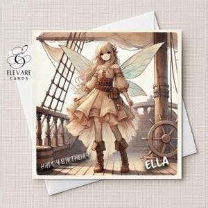 Pirat Manga Fee Karte - personalisiert für Mama, Mutter, Tochter, Freund, Nan Schwester. Wähle!  6x6 "8x8" | Glänzendes Finish Deluxe Grade 420gsm