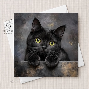 Chat britannique noir à poils courts | Portrait à l'aquarelle | Carte | affiche | Tous les amoureux des chats. Elle, lui, option personnalisée | 6x6 8x8 11,5X11,5 EN VRAC