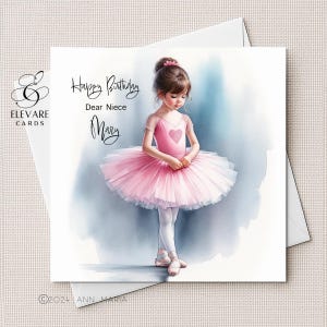 Ballett Tänzerin Mädchen, Tutu, personalisierte Geburtstagskarte | Plakat. Enkelin, Tochter, Schwester 6x6 / 8x8" | Glossy Deluxe Qualität 420gsm