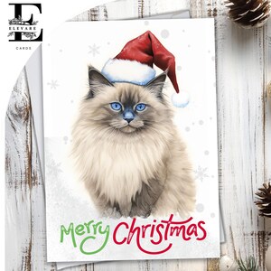 Chat poupée de chiffon coiffé d'un chapeau de Noël. Joyeux Noël. Une carte de Noël amusante pour tous les amoureux des chats. Tous les âges, à personnaliser - A5, 6 x A6