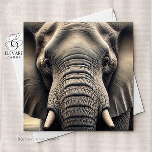 Elephant Portrait, Close Up, Wild Animals | Blank Card | Poster | Any Occasion, Personalised For Him | Her Any Age Sizes 6x6 8x8, 6 5x5 Bulk