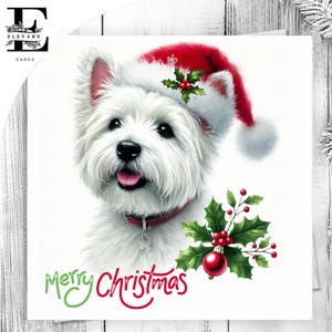 West Highland Terrier, Westie, trägt eine Weihnachtsmütze. Ein Spaß Weihnachtskarte für Hunde-Liebhaber, sie ihn, wählen Sie besonders anfertigen 6 x 6 8 x 8, 6 5 x 5 Schütt
