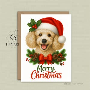 Une carte de Noël de chien caniche | affiche | avec un bonnet de Noel, Cadeau à encadrer pour amoureux des chiens | Brillant de luxe de haute qualité | A5 A4 A3 + Lot de 6 A6