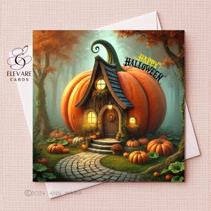 Cartes artistiques Halloween joyeux halloween avec citrouilles, Cartes de vœux à encadrer lunatique automne | Affiche imprimée | 6 x 6 8 x 8 | Brillant de luxe de haute qualité