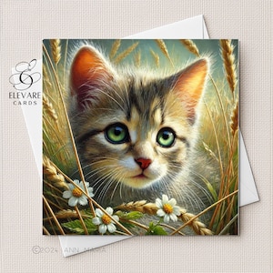 Brown White Tabby Kitten | Watercolour Portrait | Card | Poster | All Cat Lovers. Her, Him, Personalised Options | Sq 6x6 8x8 11.5X11.5 BULK