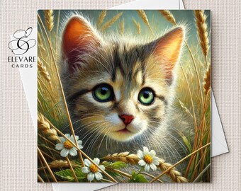 Brown White Tabby Kitten | Watercolour Portrait | Card | Poster | All Cat Lovers. Her, Him, Personalised Options | Sq 6x6 8x8 11.5X11.5 BULK