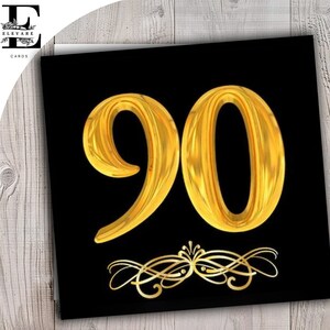 Spersonalizowana kartka urodzinowa dla 90-letniego mężczyzny lub kobiety - skomponowana, błyszczące wykończenie, jasny i wesoły wzór na 90. urodziny