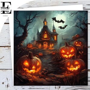 Halloween Gruseliges Haus Kunst, Gruselige Nacht Artisicaly inspiriert Gruß Geburtstagskarte 6x6 8x8 "Hochglanz Deluxe Grade 420gsm Kann Anpassen
