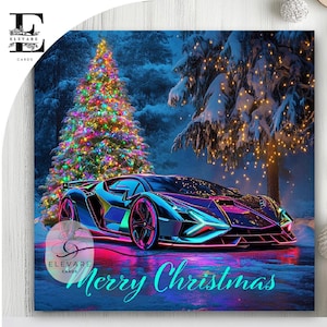 Carro esportivo rápido personalizado, cartão de Natal para homens, pai, filho, irmão, avô, arte de luxo, acabamento brilhante 8x8, 6x6, 5 x 5 polegadas, compra em massa
