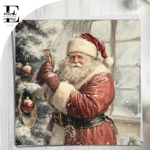 Kerstman en boom, kerstman. Traditionele kerstkaart, vrolijk kerstfeest. Kies om te personaliseren, voorkant, binnenkaart 6 x 6 8 x 8,6 5 x 5 BESPAAR Kopen