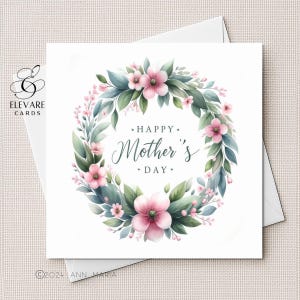 Couronne de fleurs, peinture aquarelle. Merci d'anniversaire personnalisée, carte de fête des mères | Affiche. 6 x 6 8 x 8 11,5 x 11,5 po. Haute qualité