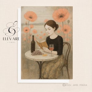Vrouw Die Rode Wijn Drinkt. Ontspannen, lezen. Gepersonaliseerde verjaardagskaart | Affiche. Kleindochter, dochter, zus. A5 luxe kwaliteit 420 gsm
