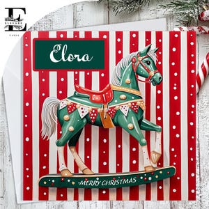 Carrousel vintage de chevaux à bascule. Carte de Noël pour enfants, joyeux Noël, personnalisez le recto et l'intérieur de la carte à votre façon. 6x6 8x8,6 5x5 ÉCONOMISER