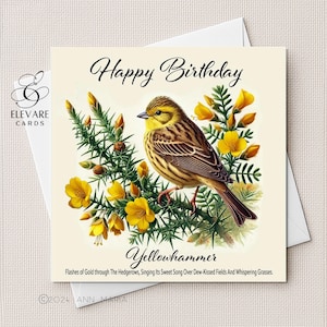 Aquarelle représentant un oiseau Yellowhammer représentant un oiseau sauvage couleur des bois du Royaume-Uni, carte de vœux | Affiche imprimée | & Verse 6 x 6 8 x 8 po. Brillant de luxe 420 g/m²
