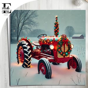 Tarjeta navideña con un tractor rojo. Feliz Navidad, mamá y papá. Una pareja encantadora. Elige si quieres personalizarla. Tarjeta frontal e interior de 6 x 6, 8 x 8, 6 y 5 x 5. AHORRA. Comprar