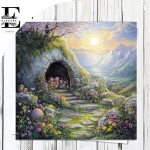 Paaseieren zoeken: lentebloemen voor Pasen | Religieus spiritueel kaart en poster | Glanzende afwerking Vierkant luxe hoogwaardig 420 gsm