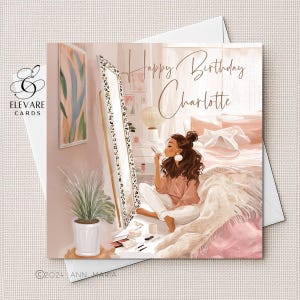 Aquarelle représentant une jeune femme qui se maquille. carte d'anniversaire | Poster, fille, petite-fille, soeur, amie 6 x 6,8 x 8 haute qualité 420 gsm