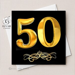 Tarjeta de cumpleaños personalizada / Para un hombre o una mujer de 50 años / Composición, acabado brillante, elección de diseños brillantes y alegres para el 50.º cumpleaños
