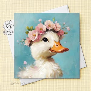 Pasen lentegans kaart met kersenbloesembloemen - gepersonaliseerd - leuke kaart en poster, | Glanzende afwerking, luxe hoogwaardige kwaliteit 420 gsm
