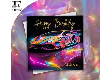 Personalised Fast Sports Car, Birthday Card for Men, Dad Son Brother Grandad, Choose!  6x6" or 8x8" | Glossy Finish Deluxe High Grade 420gsm