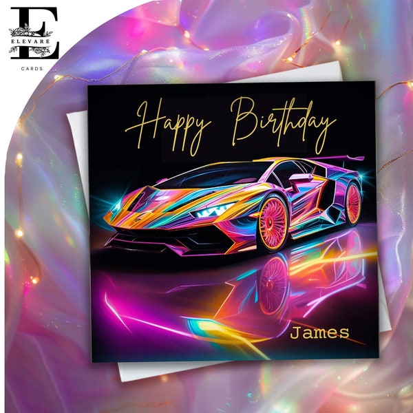 Personalised Fast Sports Car, Birthday Card for Men, Dad Son Brother Grandad, Choose!  6x6" or 8x8" | Glossy Finish Deluxe High Grade 420gsm