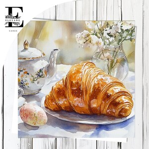 Croissant Nachmittagstee Karte | Osterzeit personalisiert für Familie und / Freunde Karte / Poster | Glossy Finish Deluxe High Grade 420g/m²