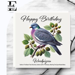 Ringeltaube & Buche, Gemälde von UK Woodland Wild Bird Geburtstagsgruß Karte mit Vers 6x6 8x8 "Hochglanz Deluxe Top Grade 420gsm