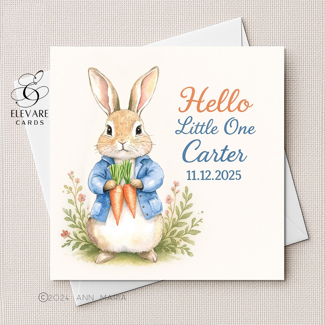 New Baby Rabbit Card | Poster. Hello Little One |baby Boy | Can Be ...