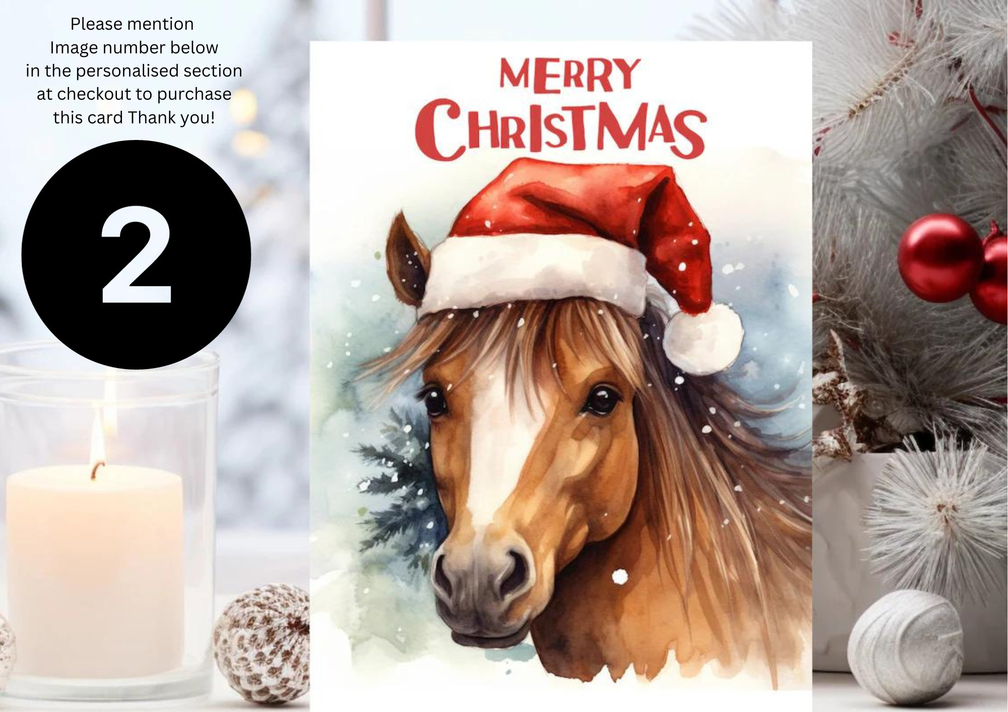 4 X Luxury Horse Christmas Card, Beautiful Horse Dressed in Christmas