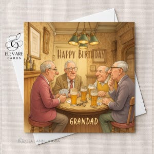 Männer genießen ein Kartenspiel, Geburtstagskarte für Männer, Opa, Papa, Sohn, Vatertag, "20,3x20,3 cm | Glossy Finish Deluxe High Grade 420g/m²