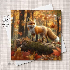 Oeuvre d'art mystérieuse des bois du renard d'automne. Carte | Affiche imprimée | Salutation d'anniversaire. Options personnalisées de luxe, 420 g/m², volume 5 x 5 6 x 6 8 x 8