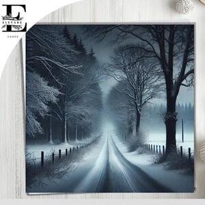 Belle scène de forêt d'hiver, illustration de neige de carte de Noël de campagne anglaise. Carte vierge à personnaliser. Formats 6x6 8x8,6 5x5 En vrac