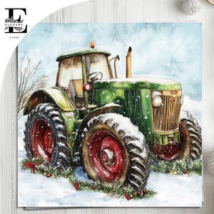 Tarjeta navideña con un tractor verde. Feliz Navidad, mamá y papá. Una pareja encantadora. Elige si quieres personalizarla. Tarjeta delantera e interior de 6 x 6, 8 x 8,6 y 5 x 5. AHORRA. Comprar