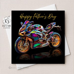 Tarjeta/Póster para el Día del Padre con una moto deportiva. Moto deportiva para papá. Cumpleaños. 15x15 cm o 20x20 cm (11,5x11,5") / Brillo de alta calidad, de lujo, 420 g/m².