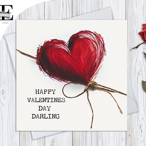 Happy Valentine's Day Darling Valentines Card | Partner, Verlobte Frau, Ehemann. Aquarell Herz Glossy Deluxe High Grade 420gsm 6x6 8x8"