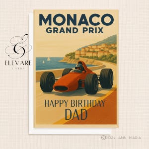 Vintage MONACO Grand Prix. Formel 1 | Personalisierte Karte, Geburtstag, Vatertag, Vatertag, Papa, Opa, Sohn, Bruder High Quality Finish. Größe/Maße/Gewicht: