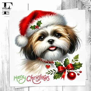 Eine Shih Tzu Hundeweihnachtskarte, lustige Haustierkarte, Hund, der eine Weihnachtsmütze trägt. Für Hundeliebhaber Sie oder Ihn. Wählen Sie zum Anpassen 6x6 8x8,6 5x5 Massenkauf.