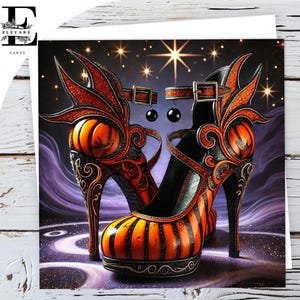 Gothic Dekoriert Hexen Schuh Dark Halloween Impression Malerei Blank Geburtstagskarte 15x15 8x8 "Hochglanz Deluxe Grade 420gsm Kann Anpassen