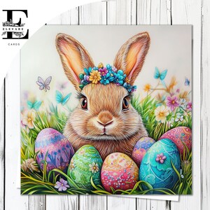 Osterei-Häschen, Frühling Karte | Osterhasen mit Ostereiern - Personalisierte - Lustige Karte/Poster, | Glossy Finish Deluxe High Grade 420g/m²