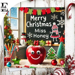 Biglietto di auguri per l'insegnante di Natale, mela dell'insegnante di Natale. Scuola materna, neonato. Scegli di personalizzare, biglietto anteriore e interno 6x6 8x8,6 5x5 RISPARMIA in blocco