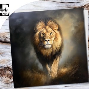 Grote leeuw kat portret, wilde dieren blanco kaart voor elke gelegenheid, kan worden aangepast, voor hem of haar. Elke leeftijd. Maten 6 x 6 8 x 8, 6 5 x 5 bulk